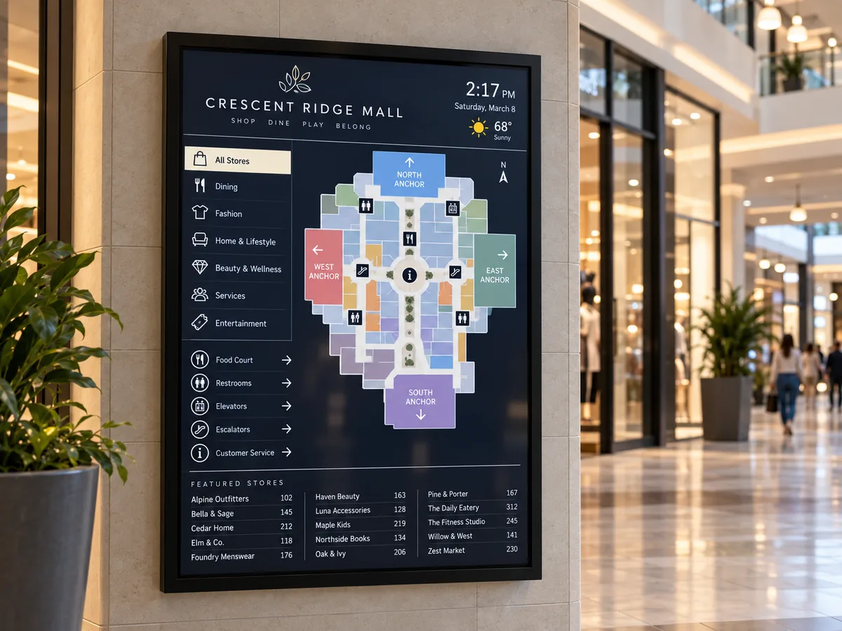 Mall digital wayfinding and directory presentation