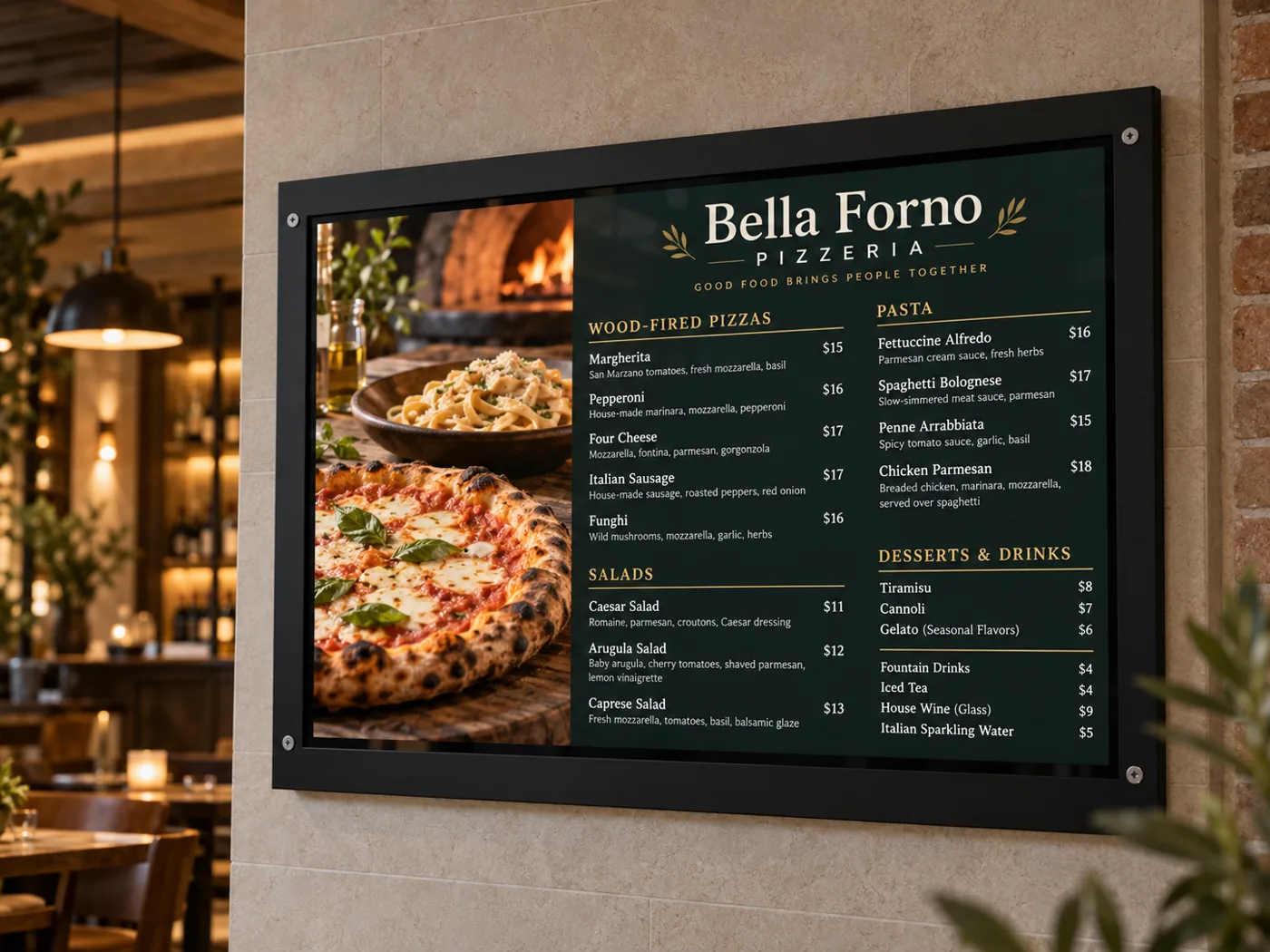 Concept: Italian pizzeria digital menu board